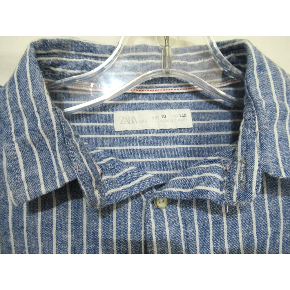 ZARA Kids Youth Boy's Size 10 Blue & White Cotton Casual Button Front Shirt - Picture 4 of 4
